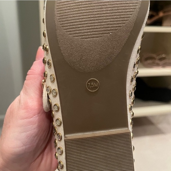 Revolve x Camila Coelho Cream Studded Mary Jane Canvas Ballet Flats 7.5 NWOB - Picture 5 of 6